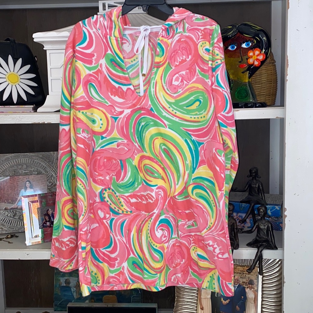 Lilly Pulitzer XL hooded terry cloth Megan hoodie tunic beach cover up